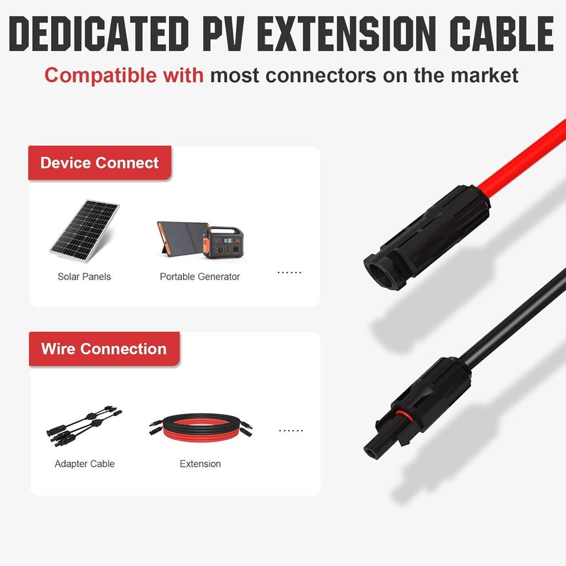 ECO-WORTHY 20FT 10AWG Solar Extension Cable 30A/1000V DC, IP67 Waterproof with Compatible Quick Connectors (Red+Black) for Solar Panels, Controllers, Off-Grid Systems - Image 4